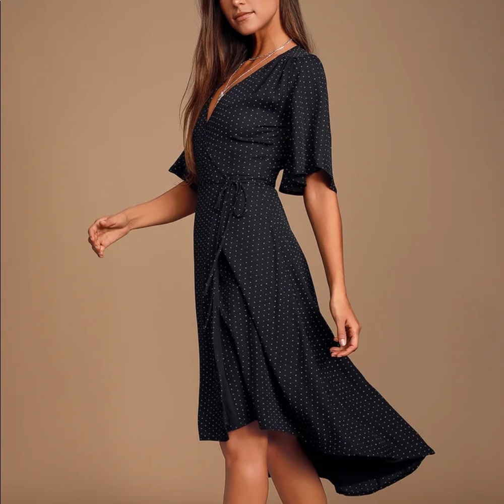Farah Black Print Midi Wrap Dress